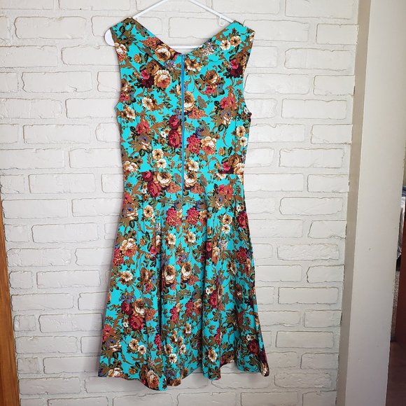 Lindy Bop Floral Ophelia Retro Rockabilly Dress M - Picture 4 of 14